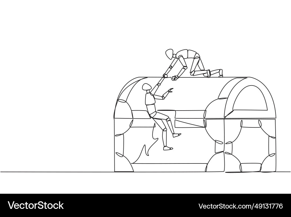 Single continuous line drawing smart robot helps Single continuous line drawing smart robot helps Vector Image