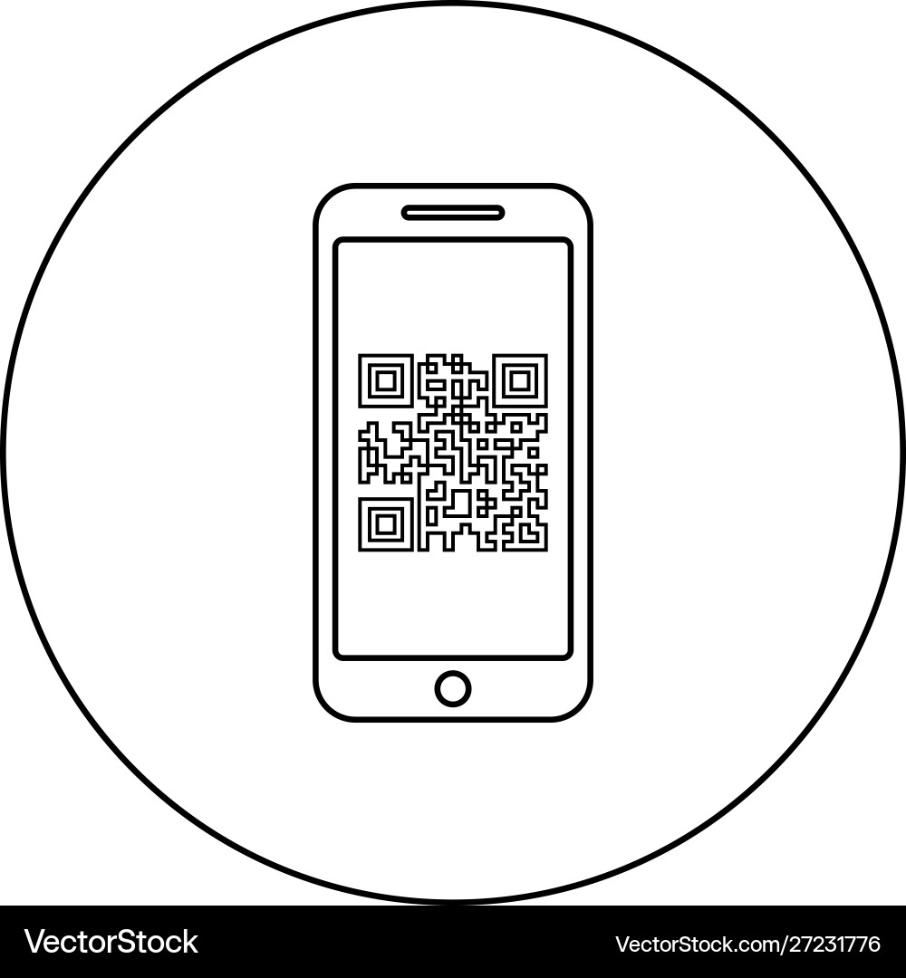Smartphone with qr code on screen icon in circle Vector Image