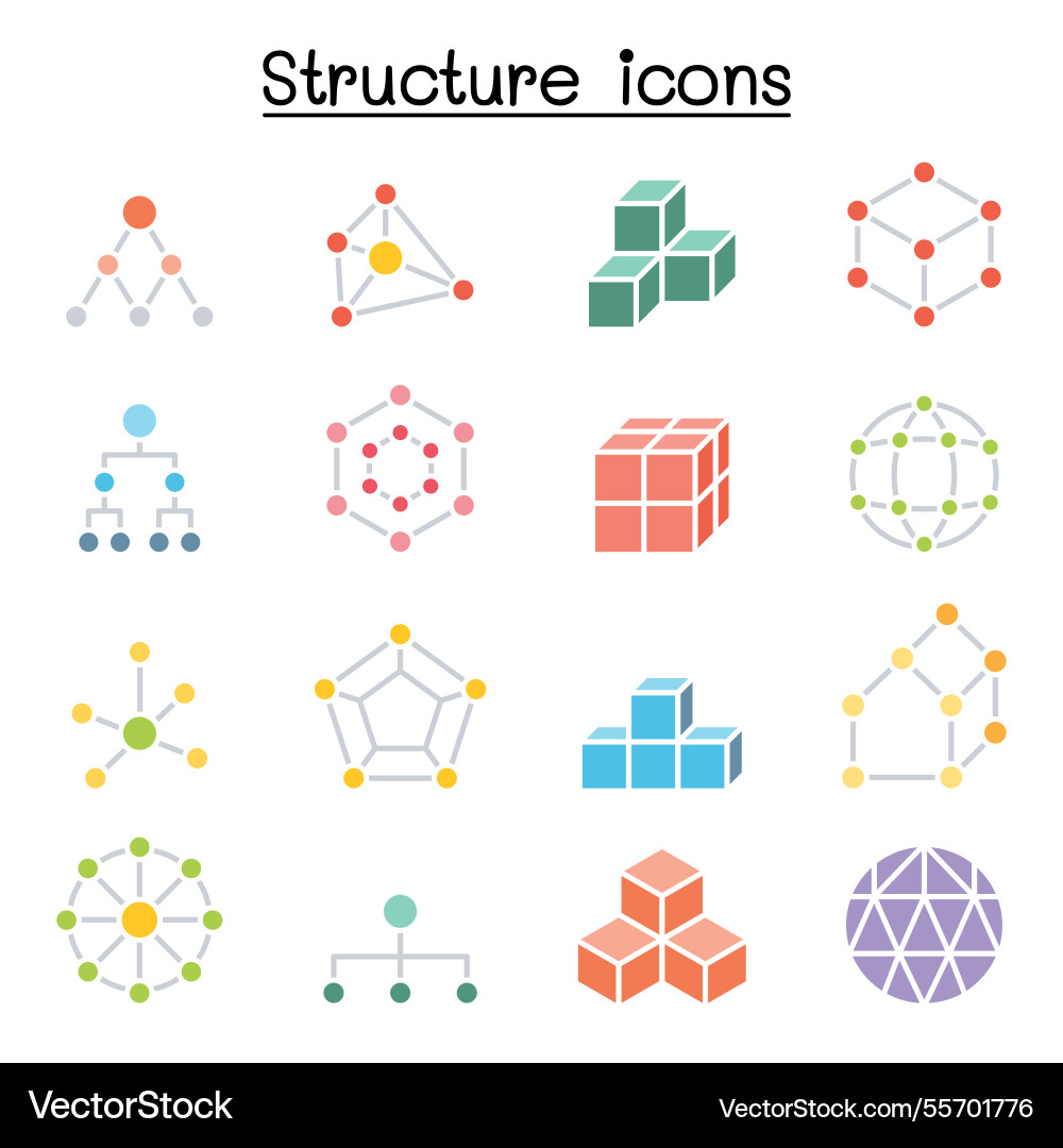 Structure icon set in flat color style Structure icon set in flat color style vector image