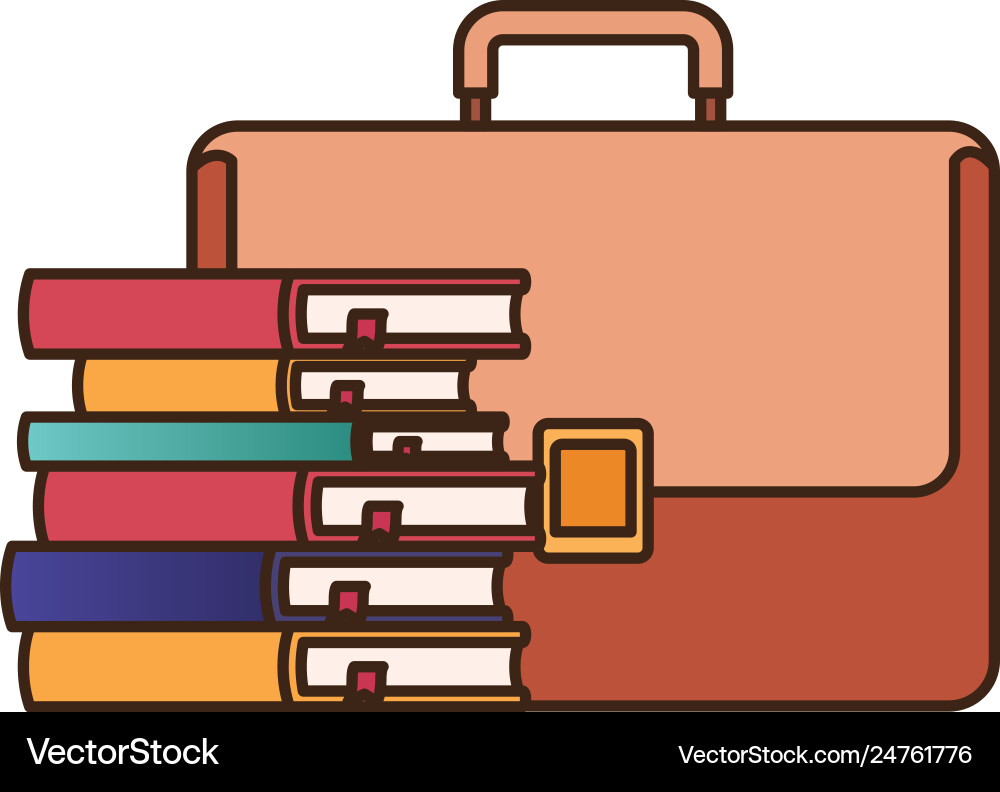 Suitcase with stack books isolated icon Vector Image