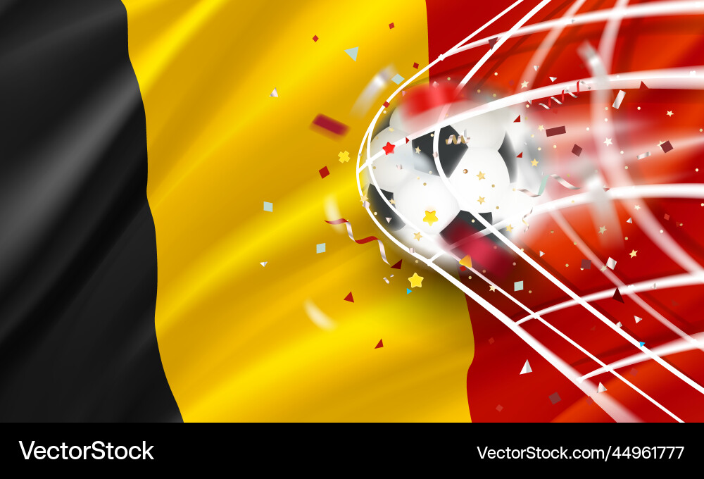 Ball in the soccer net goal concept with flag Ball in the soccer net goal concept with flag vector image