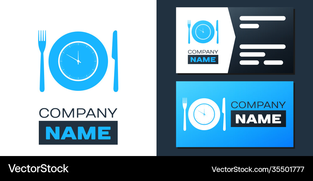 Logotype plate with clock fork and knife icon Logotype plate with clock fork and knife icon Vector Image