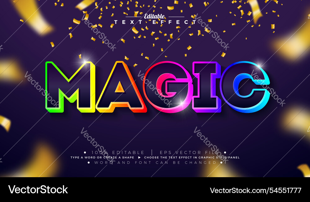 Magic 3d text effect design editable and scalable Vector Image