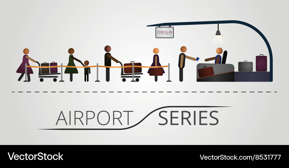 People stand in a queue for the check-in vector image