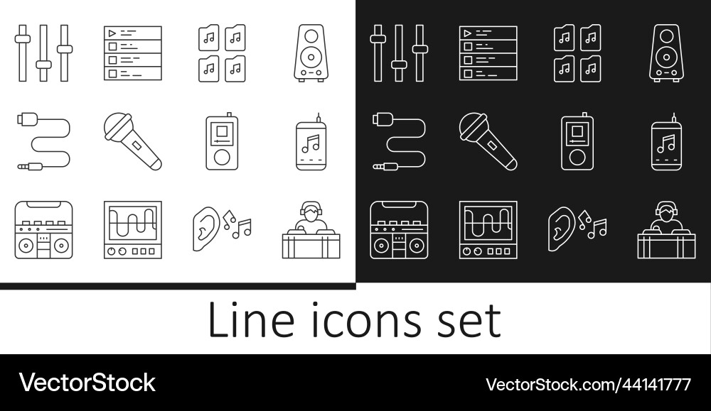 Set line dj playing music player file Set line dj playing music player file vector image