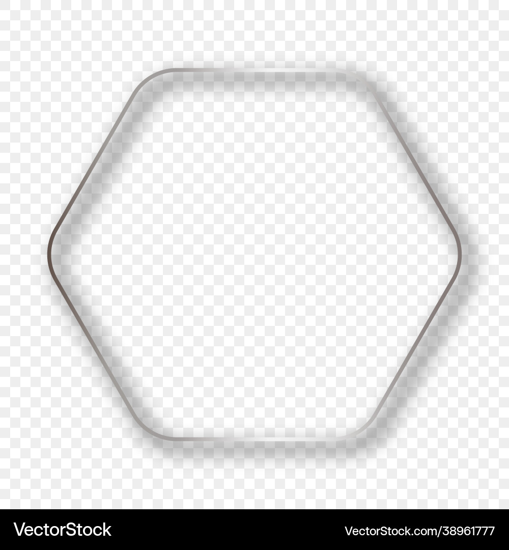 Silver glowing rounded hexagon frame with shadow Vector Image