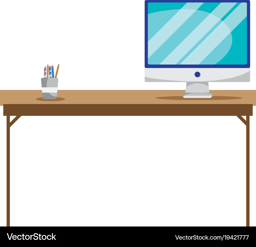 Wood desk object with computer screen vector image
