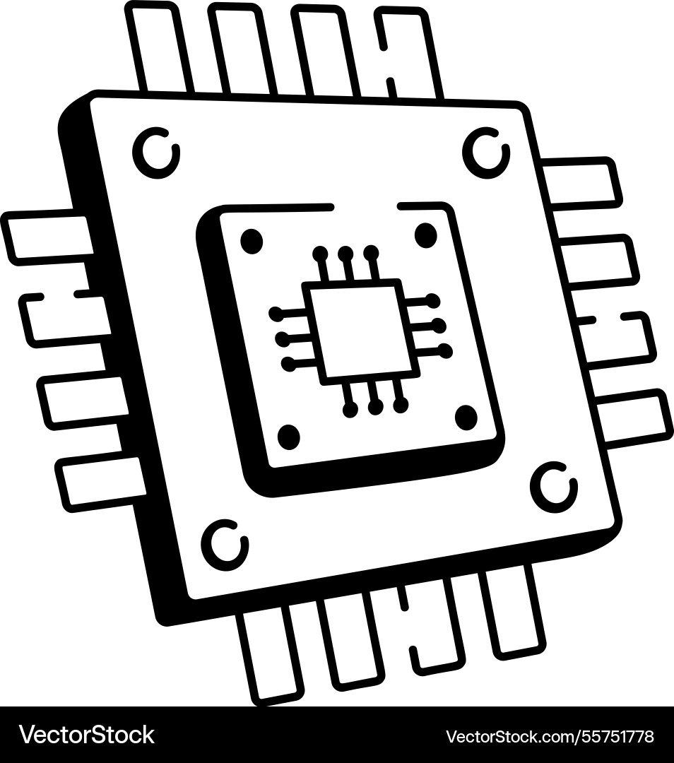 A hand drawn icon showing computer microchip vector image