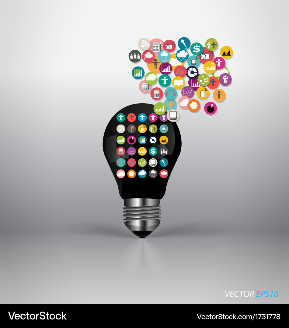 Bulb with cloud of colorful application Vector Image