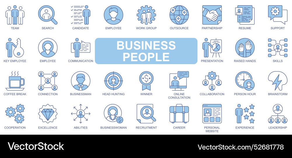Businesspeople icons set in duotone outline stroke Businesspeople icons set in duotone outline stroke vector image