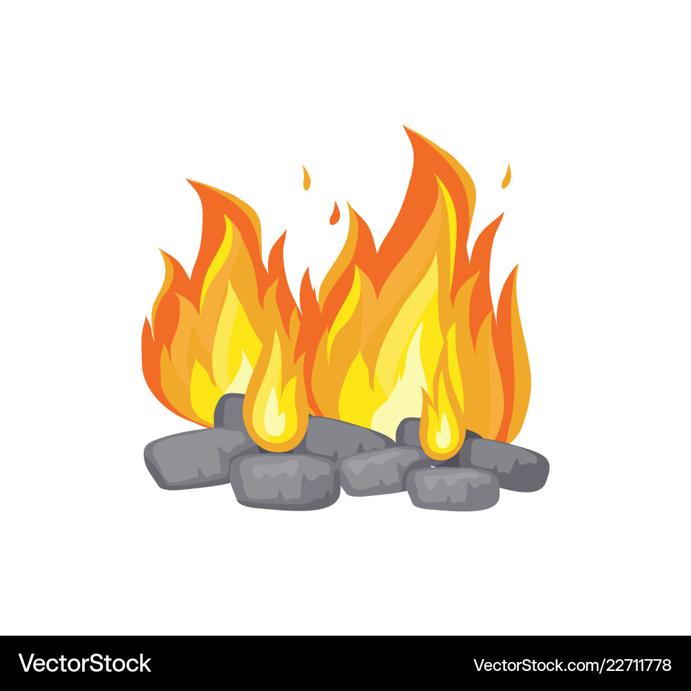 Cartoon Bonfire with Charcoal Flames Vector Image