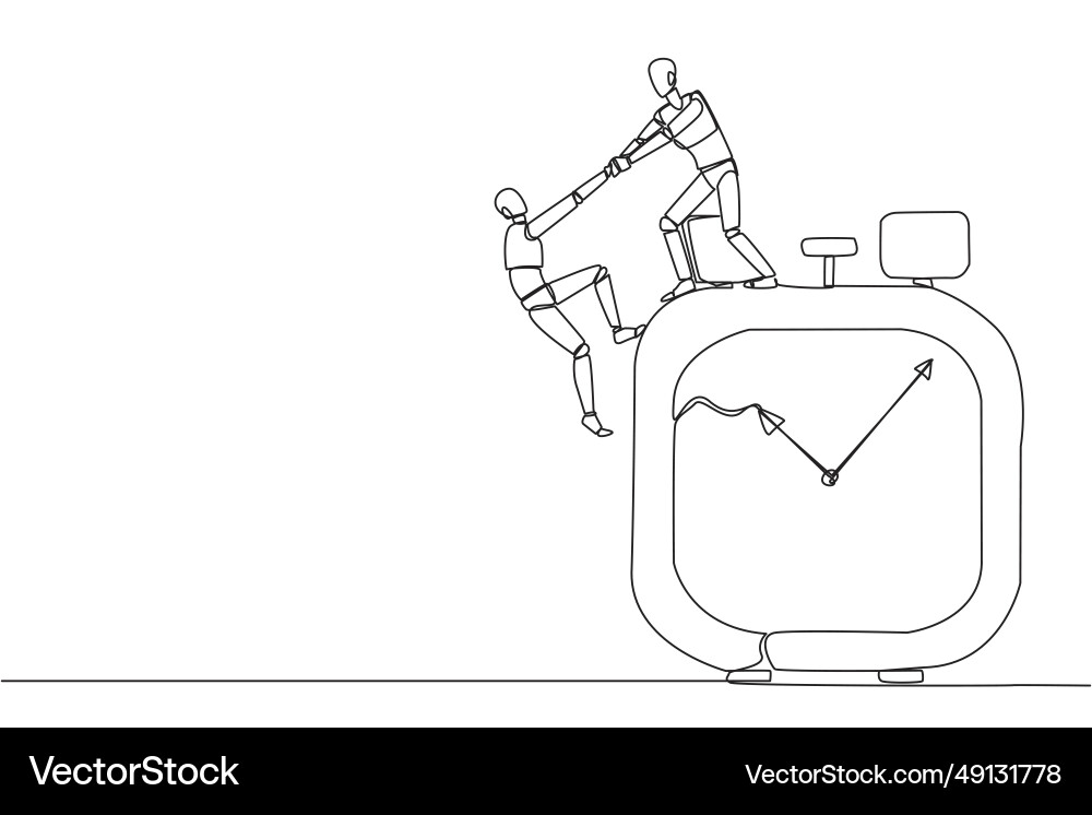 Continuous one line drawing smart robot helps Continuous one line drawing smart robot helps vector image
