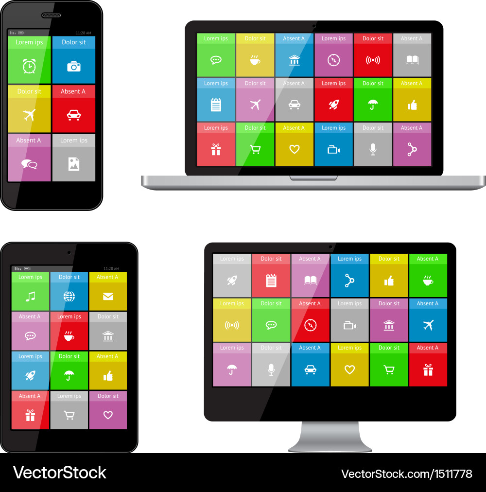Isolated gadgets with ui and web icons Vector Image