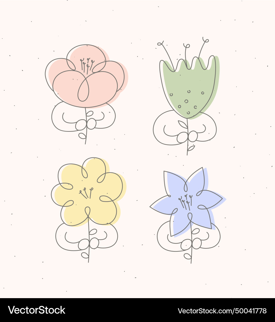 Man with flower set minimalism linear style color Man with flower set minimalism linear style color Vector Image