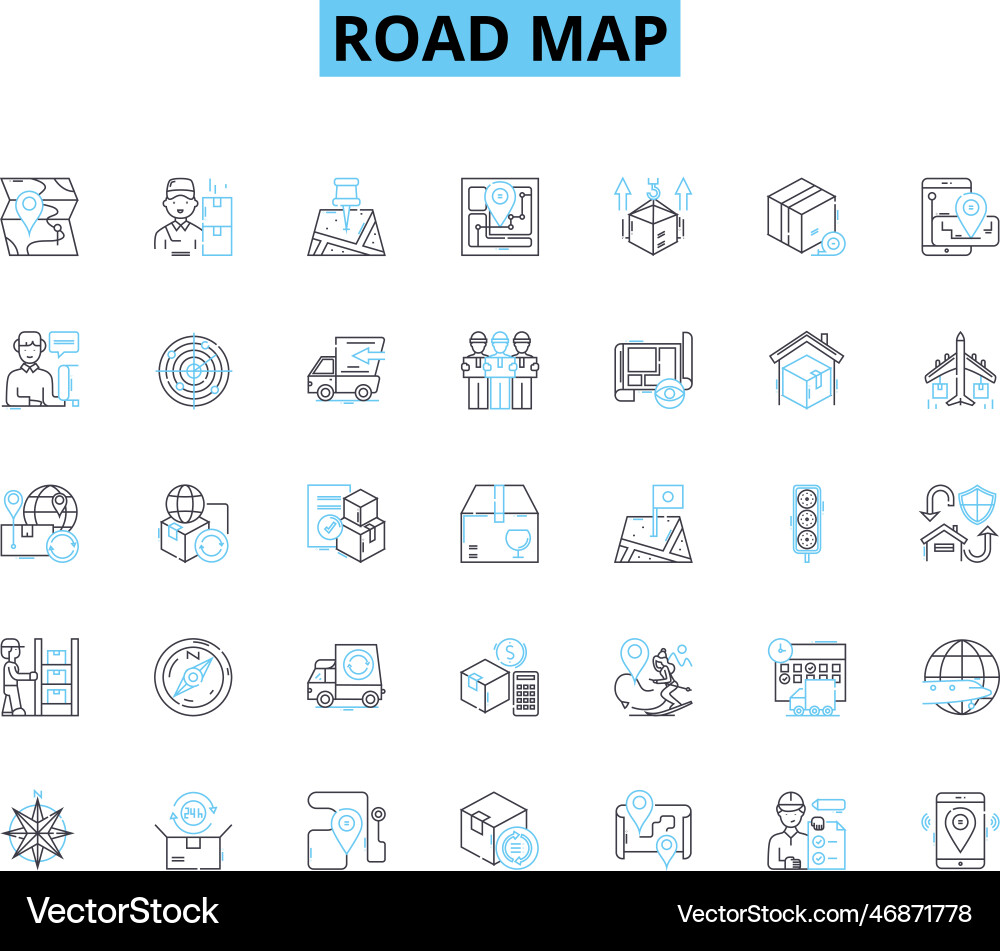Road map linear icons set navigation directions Road map linear icons set navigation directions Vector Image