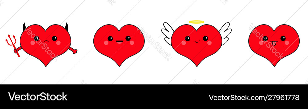 Roter Herzkopf Gesicht Emotion Symbol gesetzt Linie Teufel Roter Herzkopf Gesicht Emotion Symbol gesetzt Linie Teufel vektorbild
