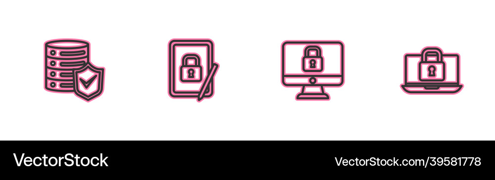 Set line server with shield lock on computer Vector Image