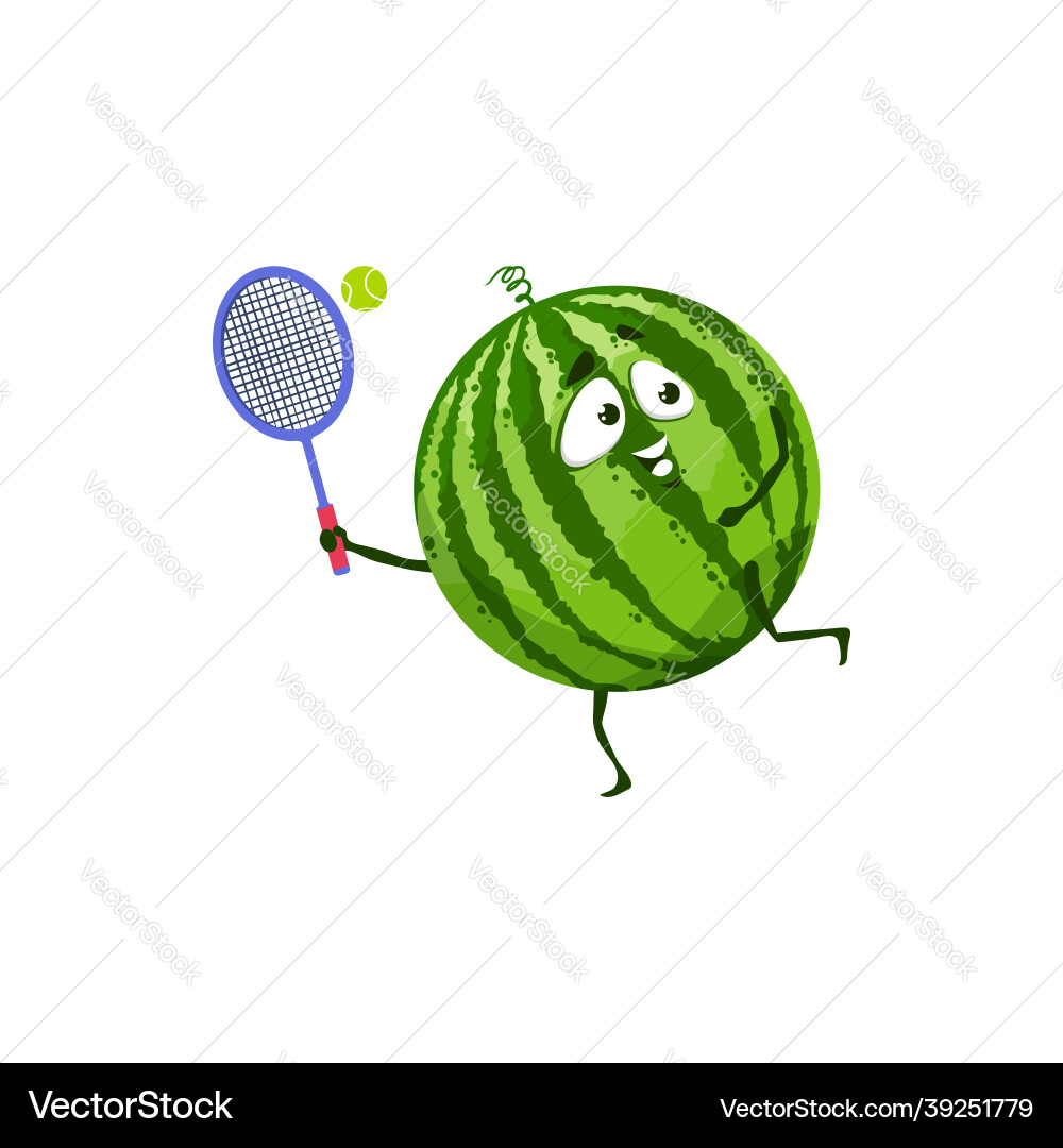 Cartoon Wassermelone Frucht spielen Tennis-Symbol Cartoon Wassermelone Frucht spielen Tennis-Symbol vektorbild