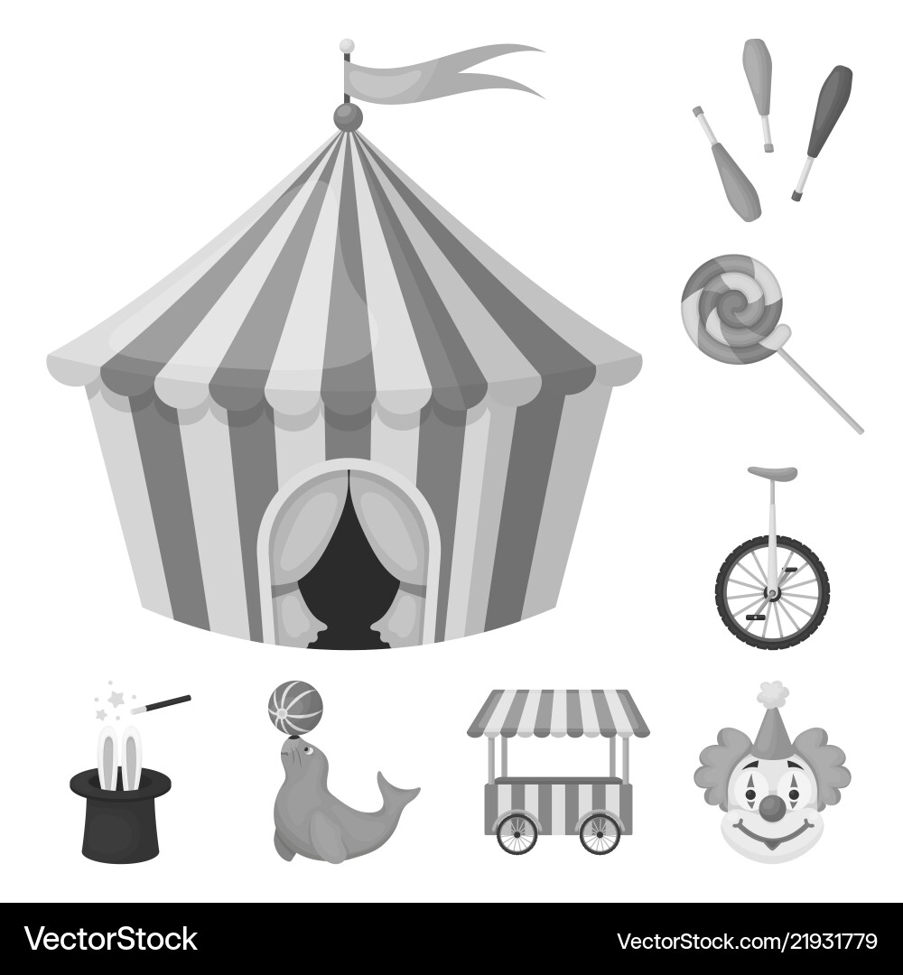 Circus and attributes monochrome icons in set Vector Image