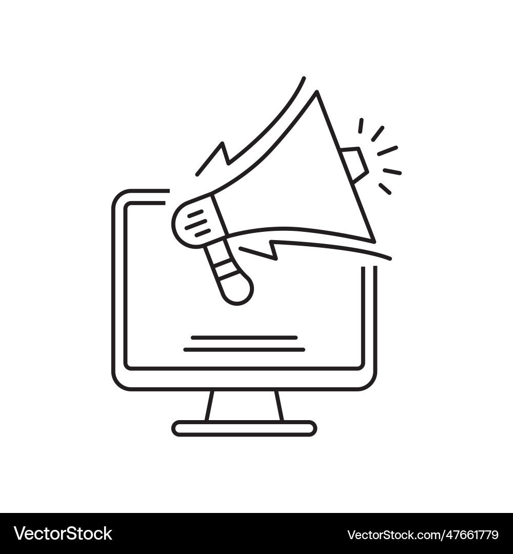 Computer with bullhorn in line style Computer with bullhorn in line style vector image