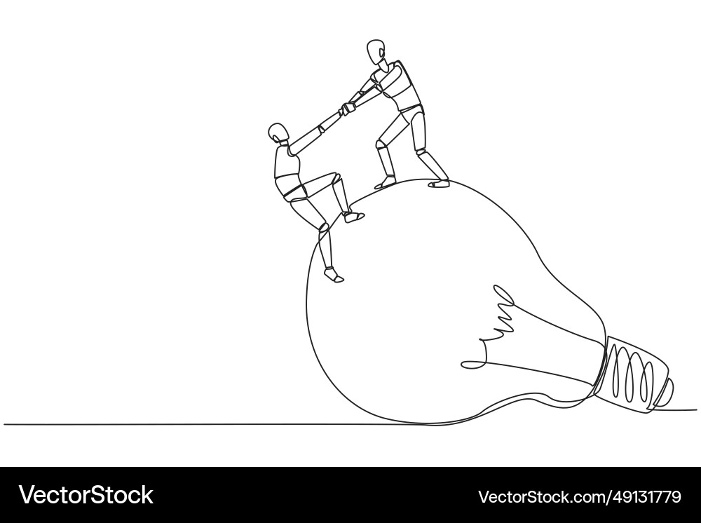 Continuous one line drawing smart robot helps Continuous one line drawing smart robot helps vector image