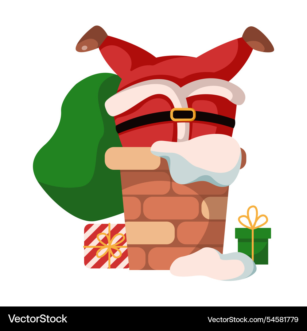 Funny santa claus stuck in chimney flat character Funny santa claus stuck in chimney flat character vector image