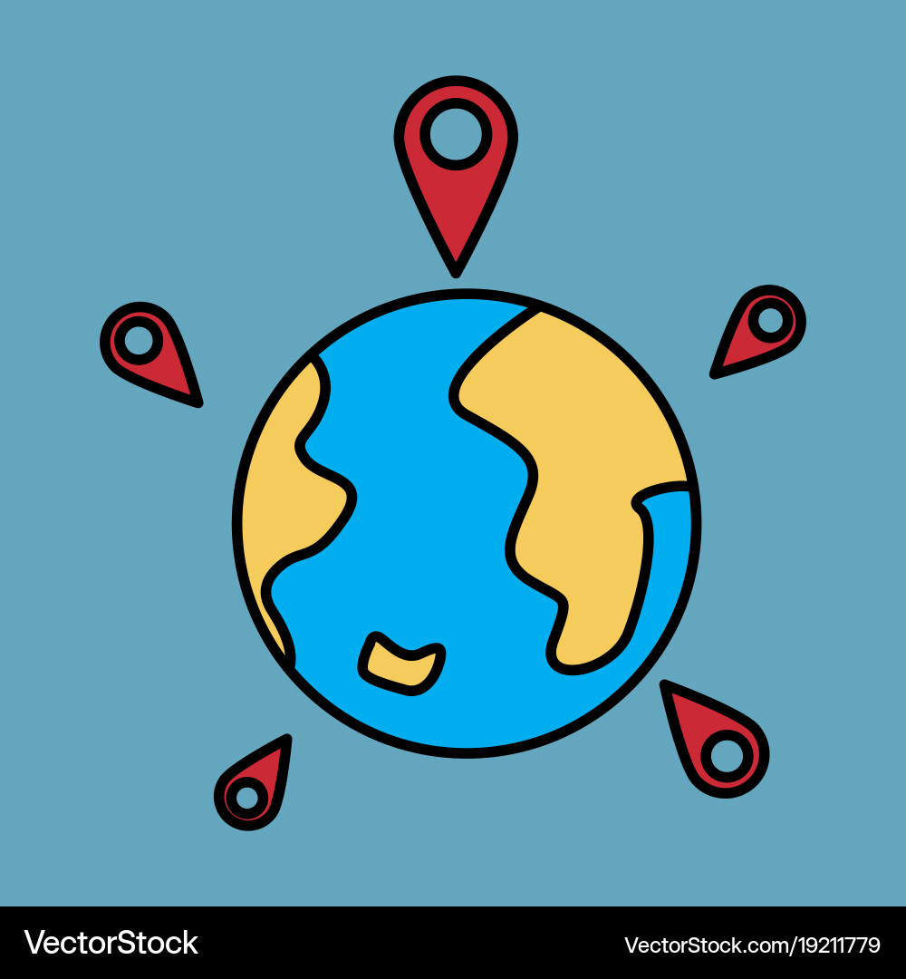 Globe earth with color pointer marks Vector Image