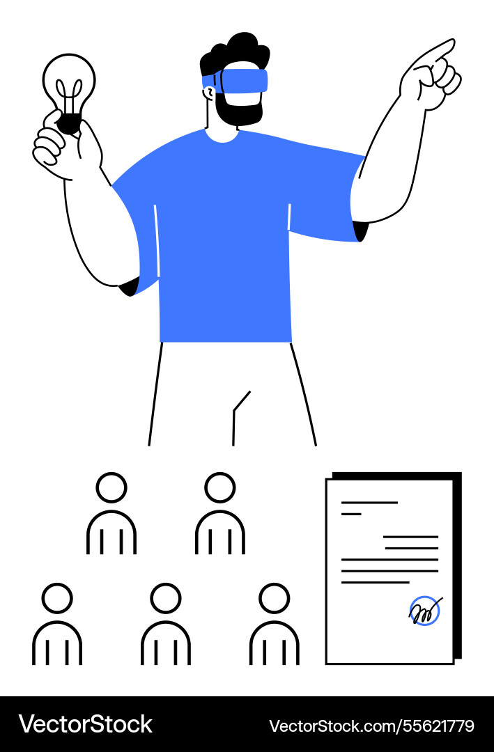 Man with vr headset and lightbulb giving lecture Vector Image