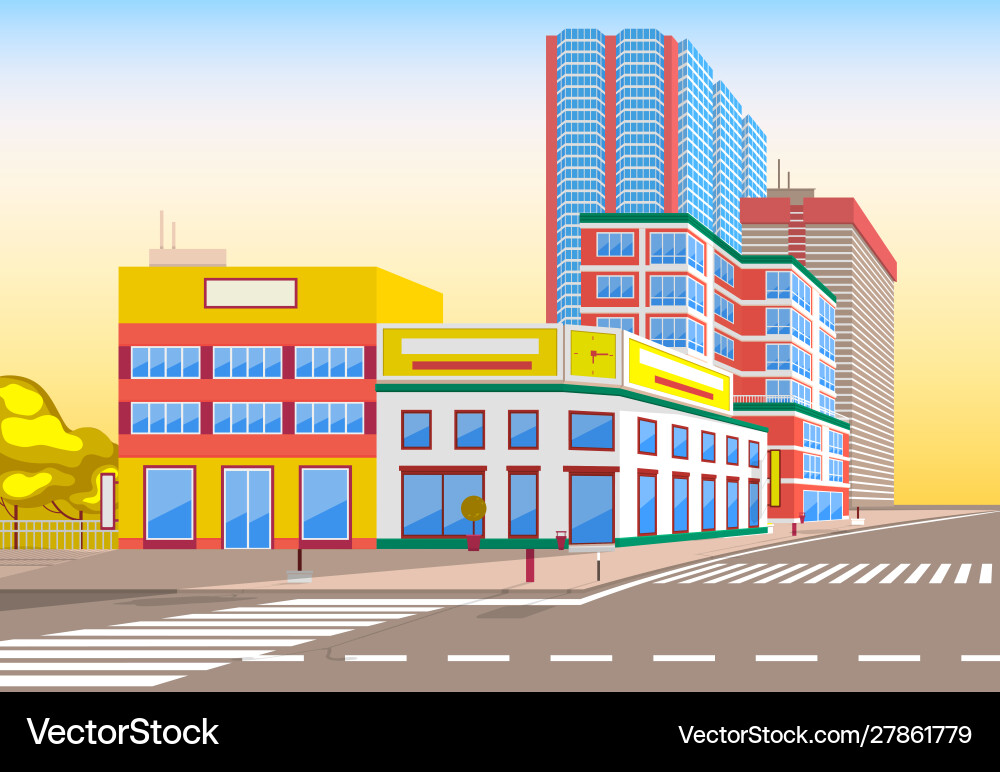 Modern city street realistic tranquil town look Modern city street realistic tranquil town look vector image
