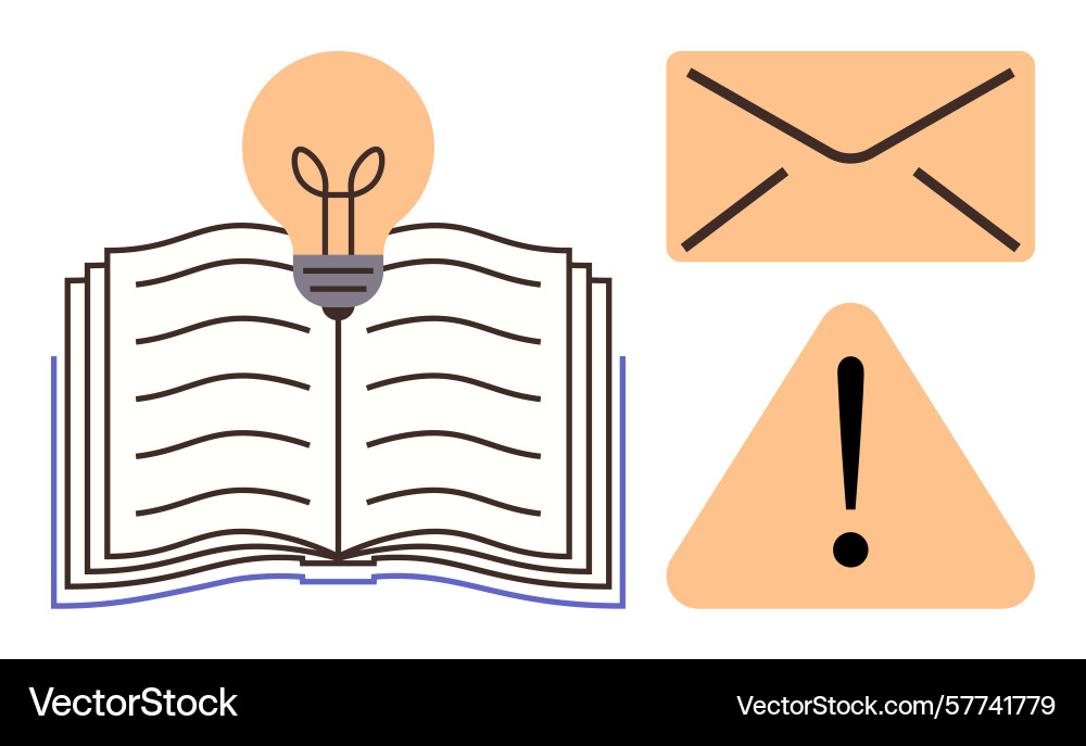 Open book with bulb idea envelope symbol Open book with bulb idea envelope symbol vector image