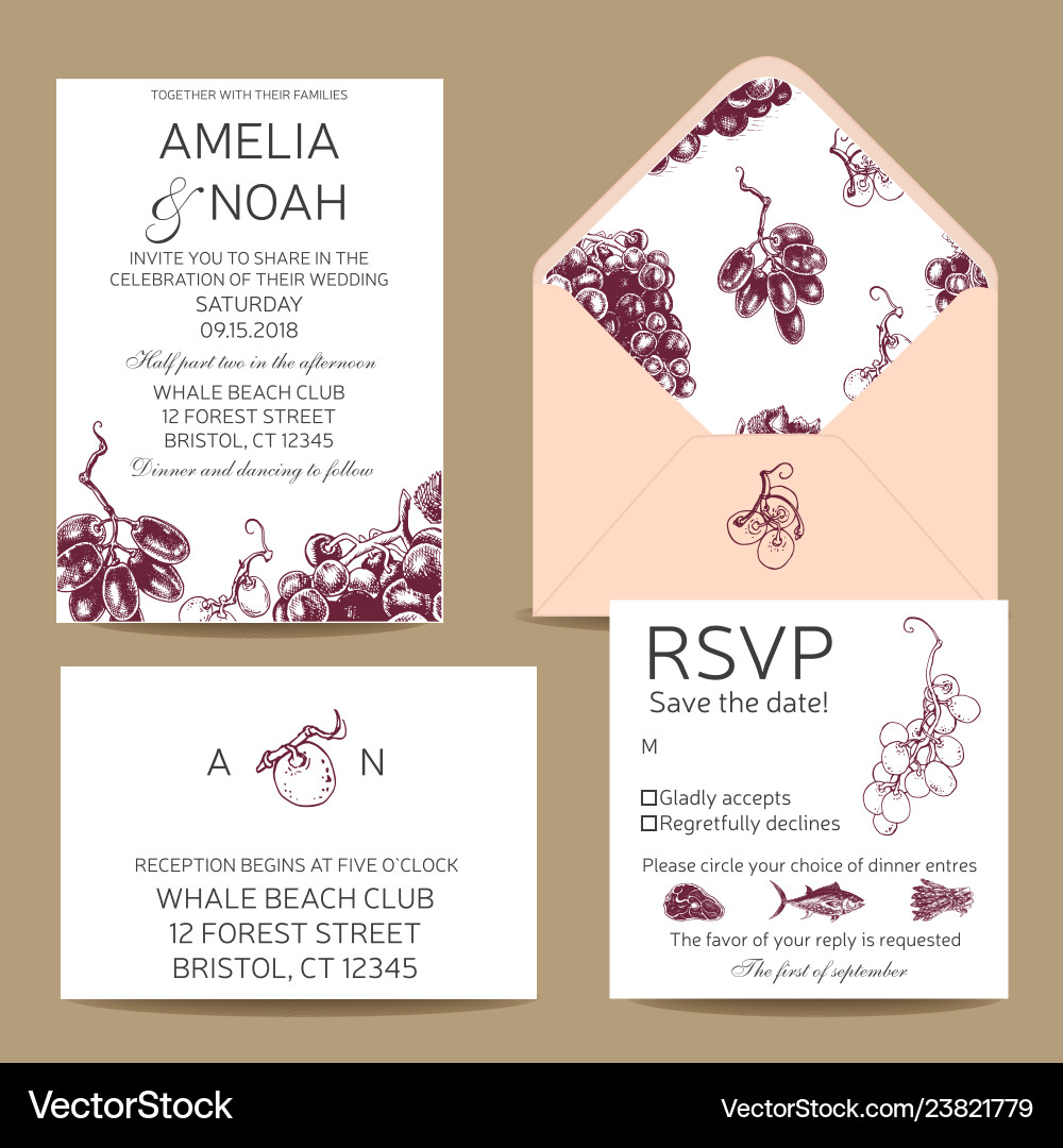 Save the date card with grape sketch Save the date card with grape sketch vector image