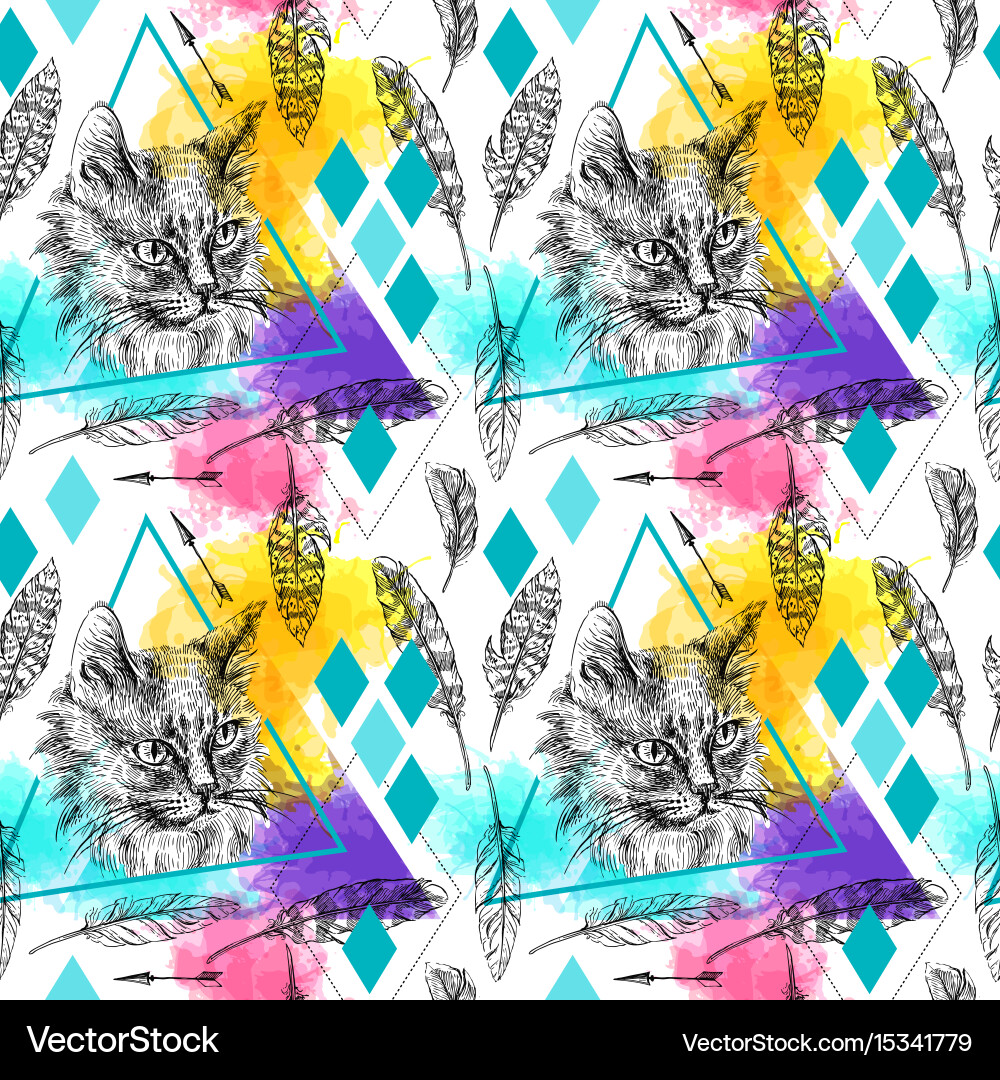Seamless pattern sketching of cat vector image