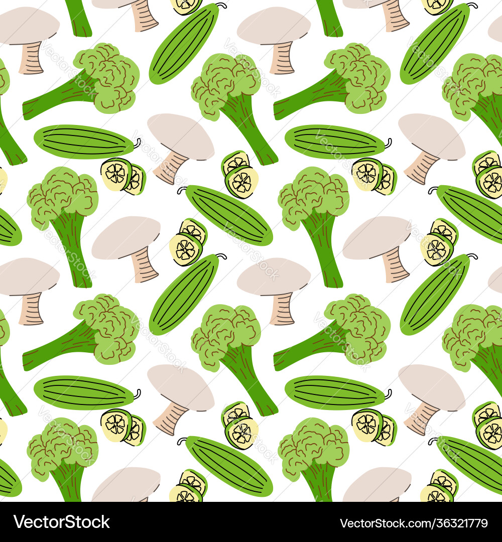 Seamless pattern with mushrooms cucumber slices Seamless pattern with mushrooms cucumber slices Vector Image