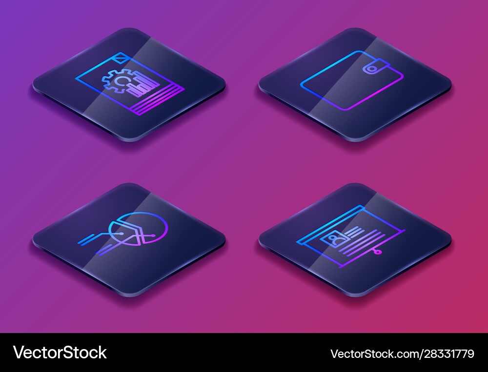 Set isometric line document with graph chart pie Set isometric line document with graph chart pie vector image