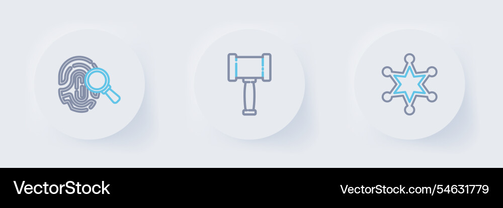 Set line hexagram sheriff judge gavel Set line hexagram sheriff judge gavel vector image