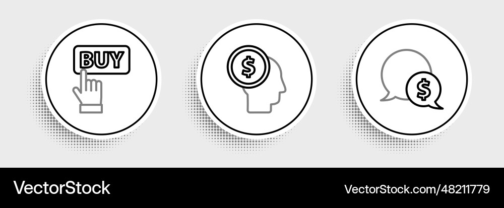 Set line speech bubble with dollar buy button Set line speech bubble with dollar buy button vector image