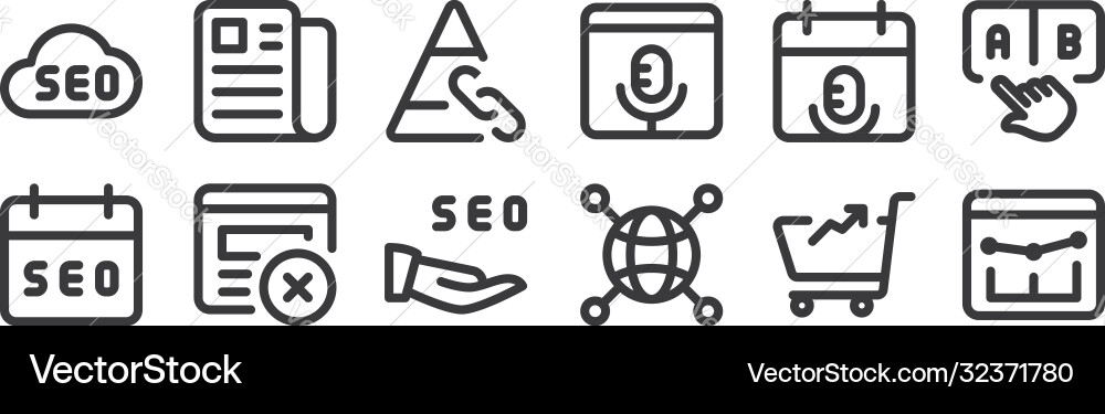 12 set linear web apps seo icons thin outline 12 set linear web apps seo icons thin outline vector image