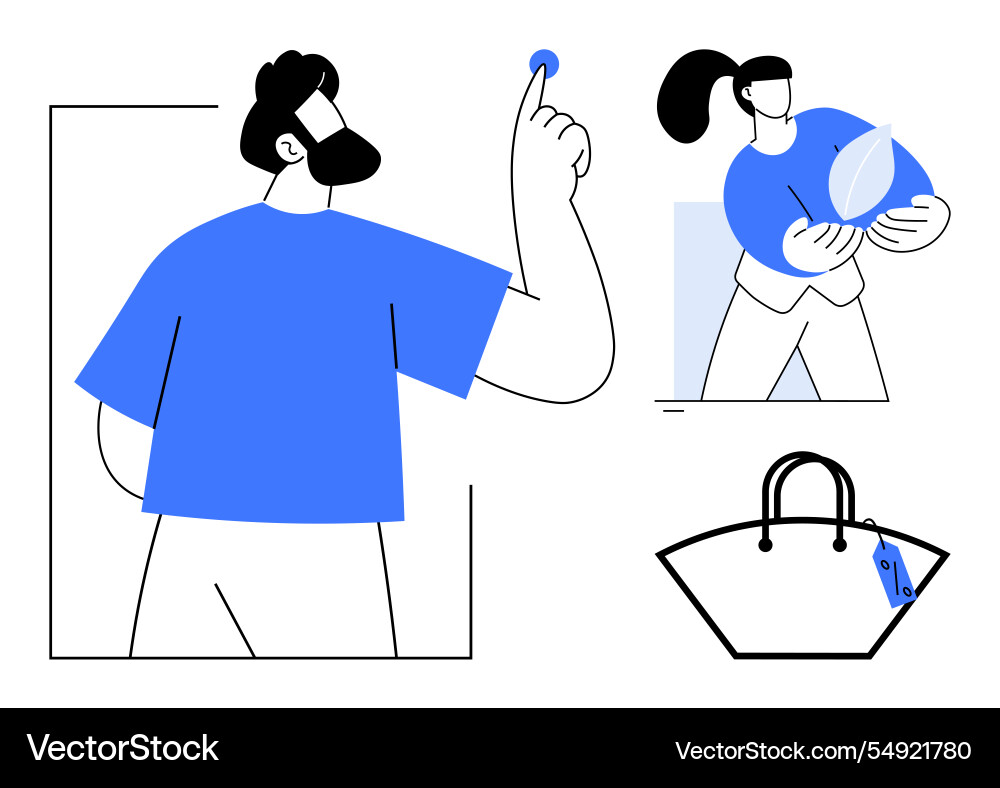 Man pointing at floating object with finger woman Man pointing at floating object with finger woman vector image