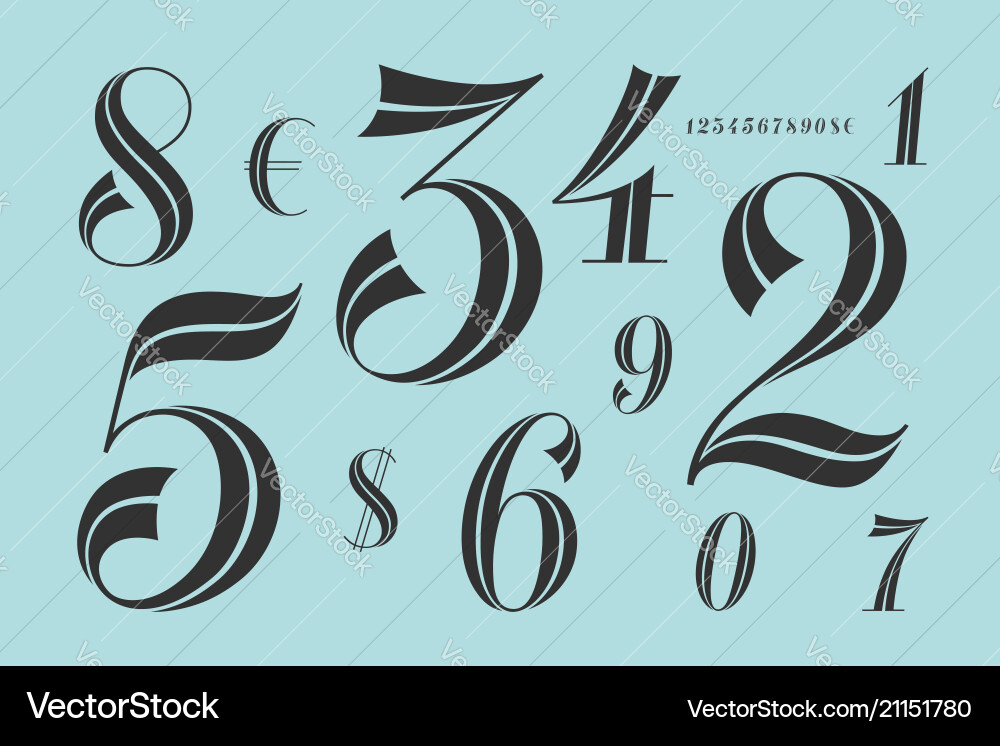 Numbers font classical elegant Numbers font classical elegant vector image