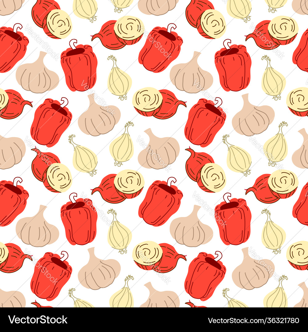 Seamless pattern vegetables with elements vector image