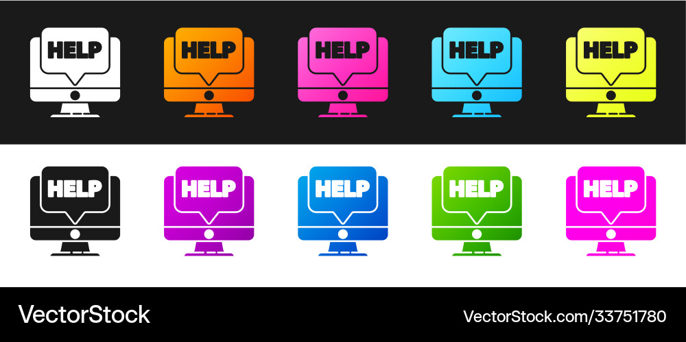 Set computer monitor and help icon isolated Set computer monitor and help icon isolated vector image