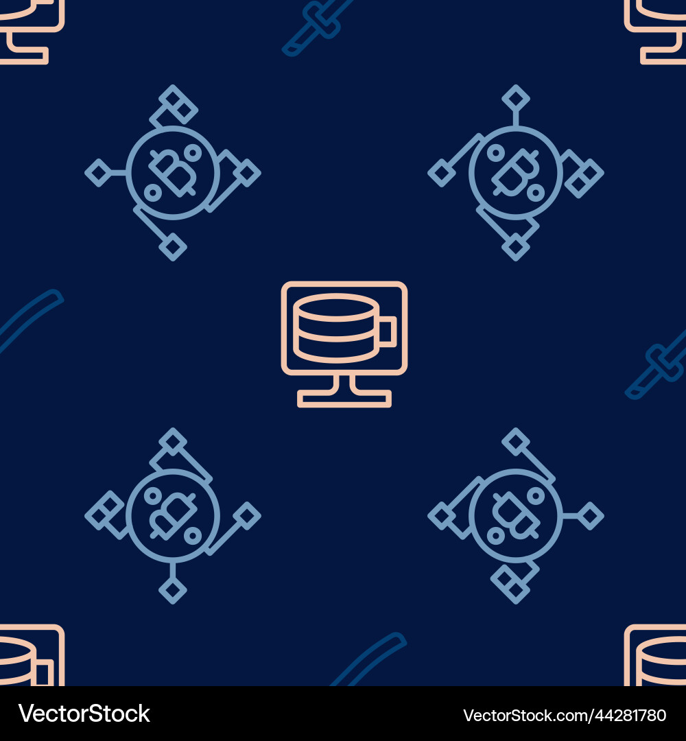 Set line katana blockchain technology bitcoin Set line katana blockchain technology bitcoin vector image