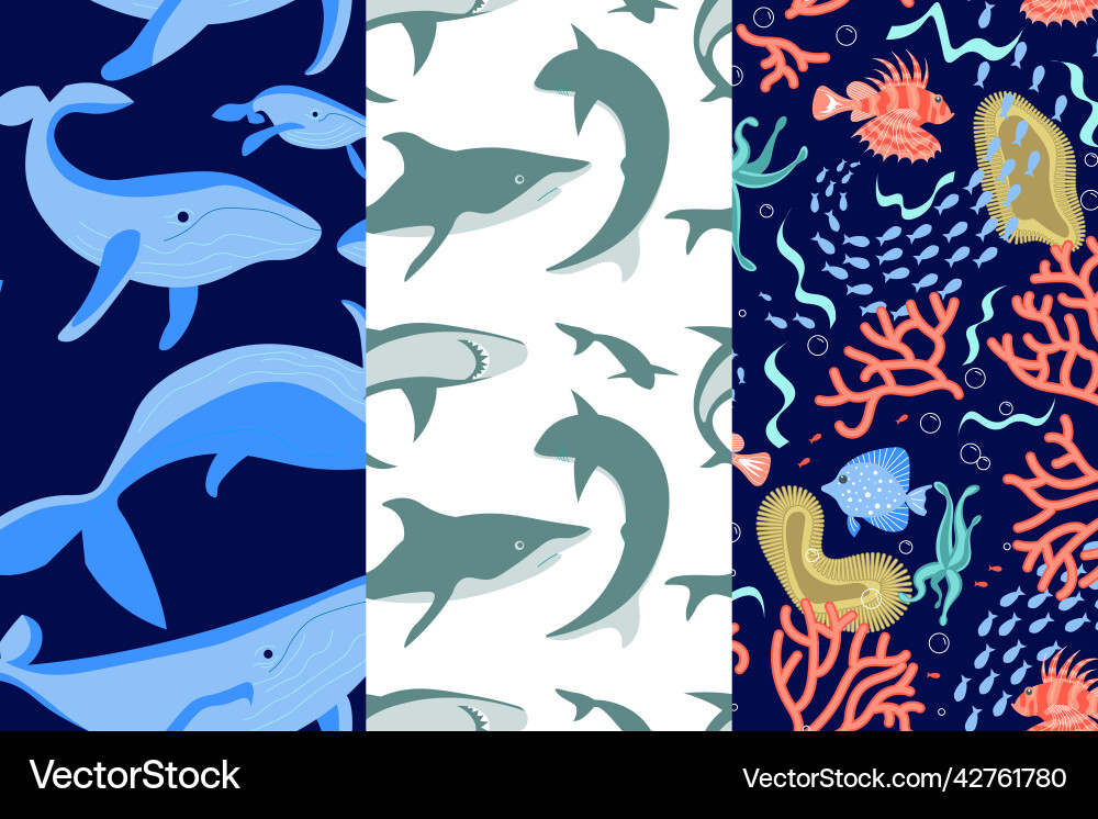 Set of seamless underwear pattern with seabed Set of seamless underwear pattern with seabed vector image