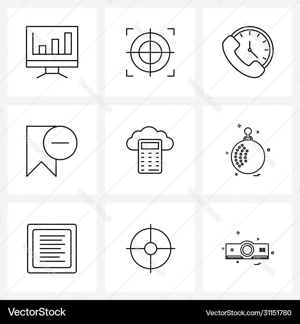 Ui set 9 basic line icons calculator label vector image