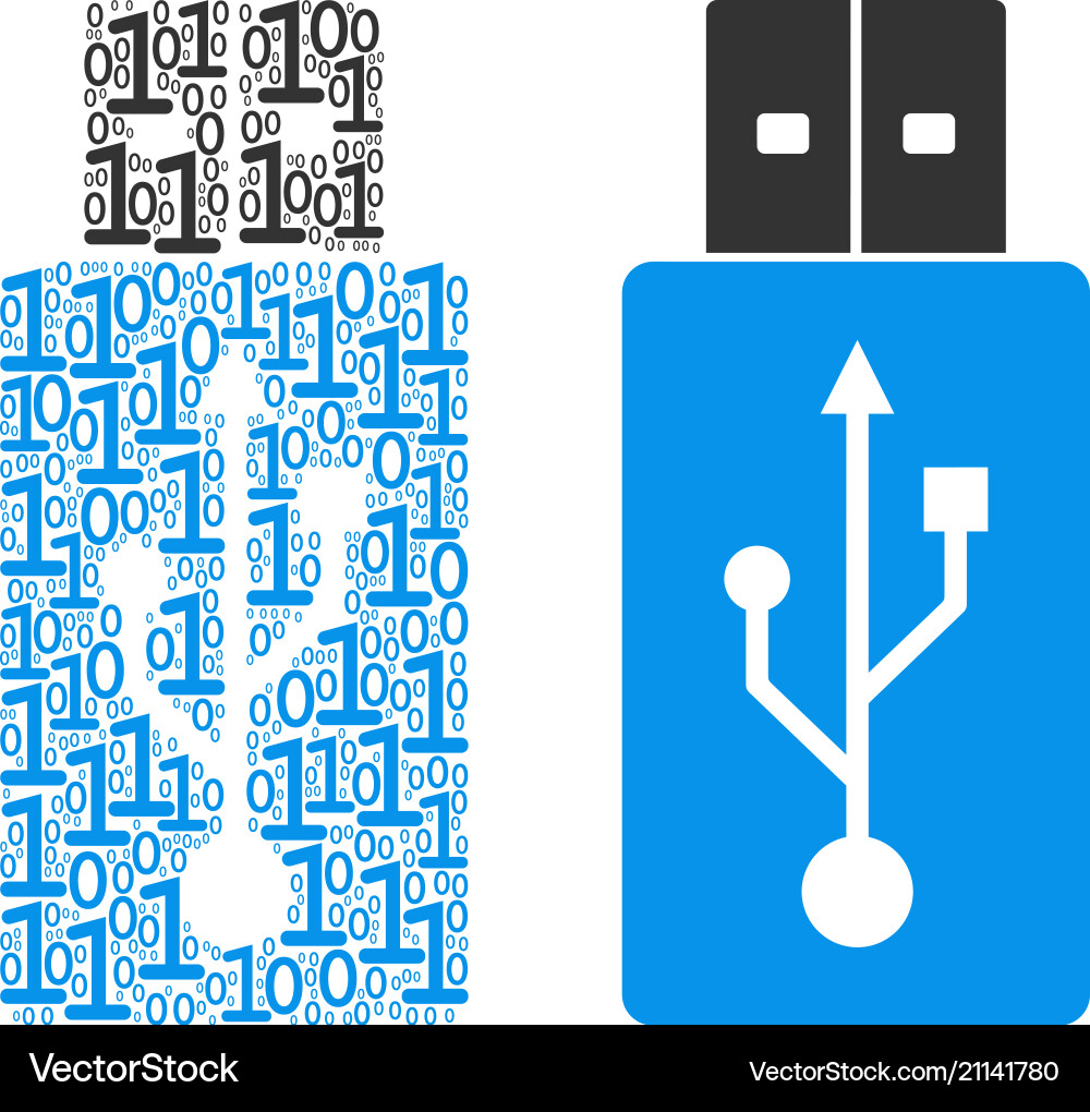 Usb flash drive mosaic of binary digits Vector Image