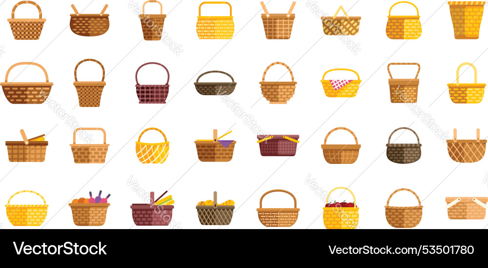 Wicker baskets collection showing different styles Wicker baskets collection showing different styles vector image