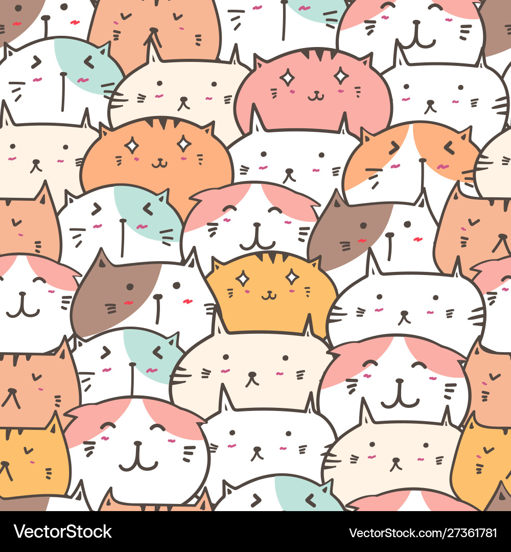 Adorable Cat Pattern Background Vector Image