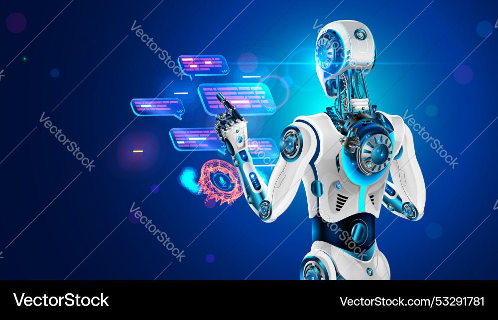 Ai chatbot in image robot or cyborg holding Ai chatbot in image robot or cyborg holding Vector Image