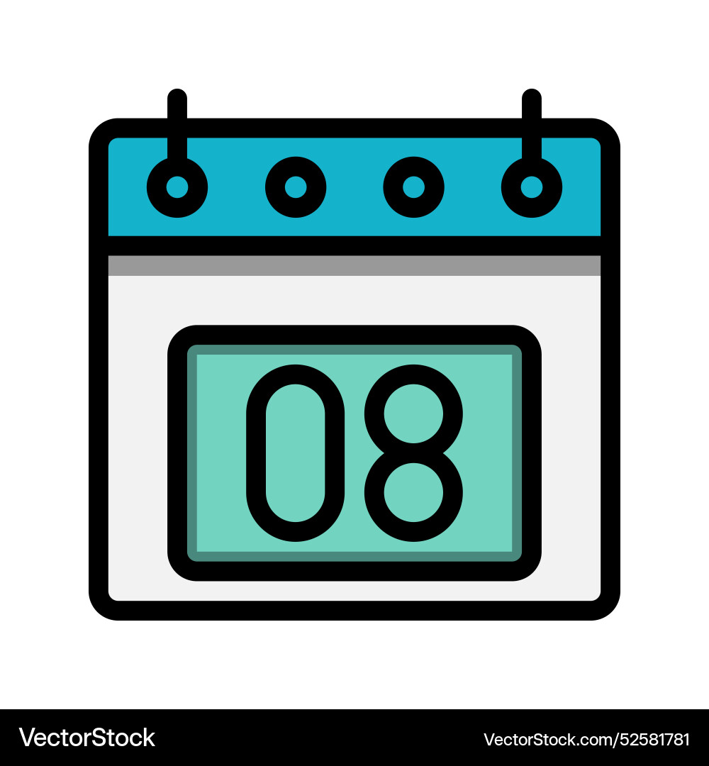 Calendar 8st date color linear icon time event Vector Image