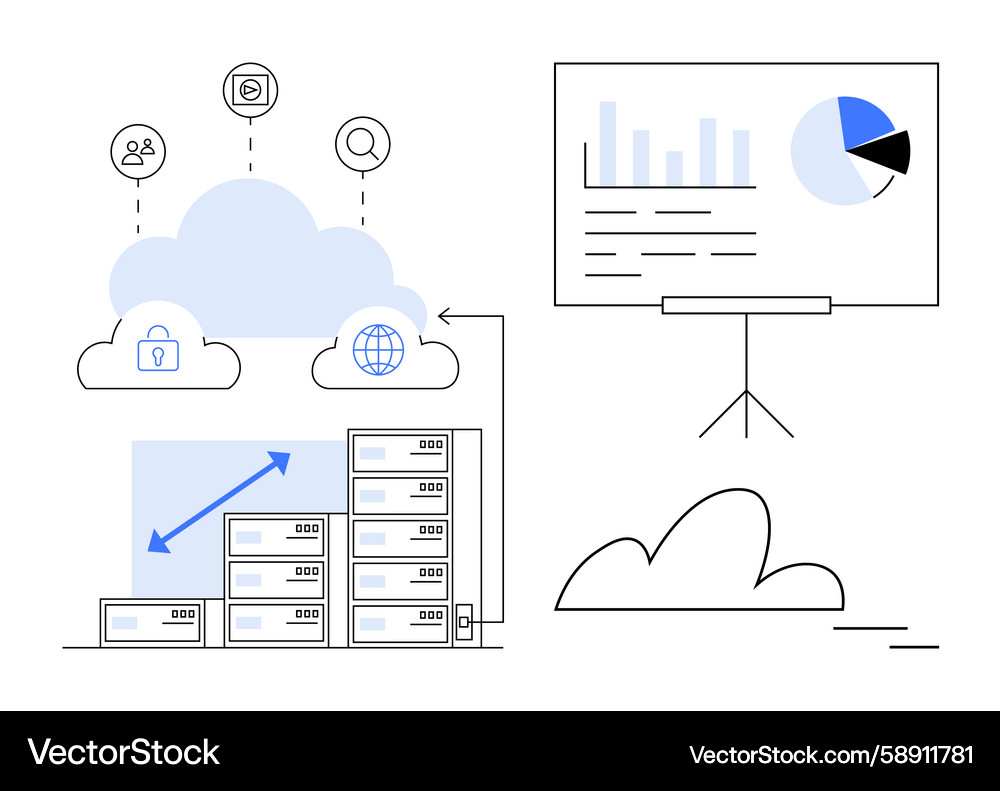 Cloud data storage networking and growth Cloud data storage networking and growth Vector Image